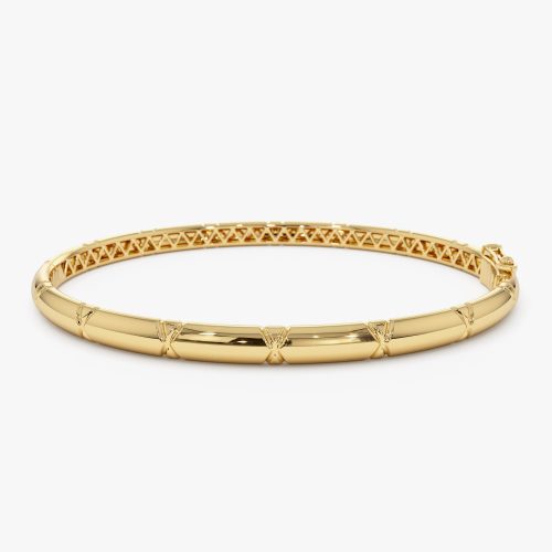 14K 4MM Dome X Cut Design Gold Bangle 14K Gold Ferkos Fine Jewelry