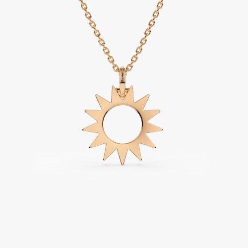 14k Solid Gold Sun Pendant Necklace 14K Rose Gold Ferkos Fine Jewelry