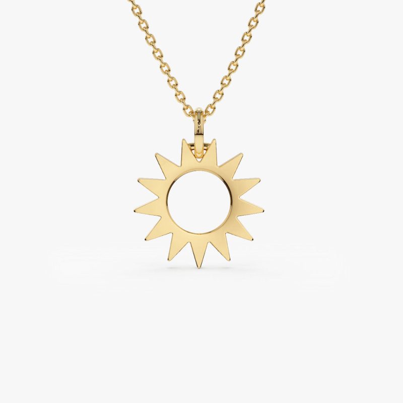 14k Solid Gold Sun Pendant Necklace 14K Gold Ferkos Fine Jewelry