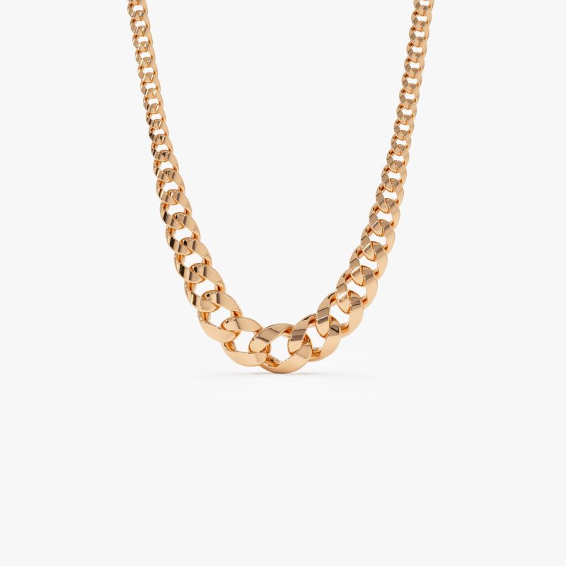 14k Wide Graduating Curb Link Chain Necklace 12MM - 5MM 14K Rose Gold Ferkos Fine Jewelry