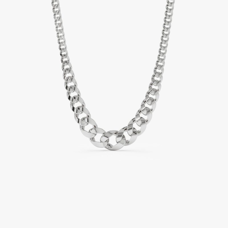 14k Wide Graduating Curb Link Chain Necklace 12MM - 5MM 14K White Gold Ferkos Fine Jewelry