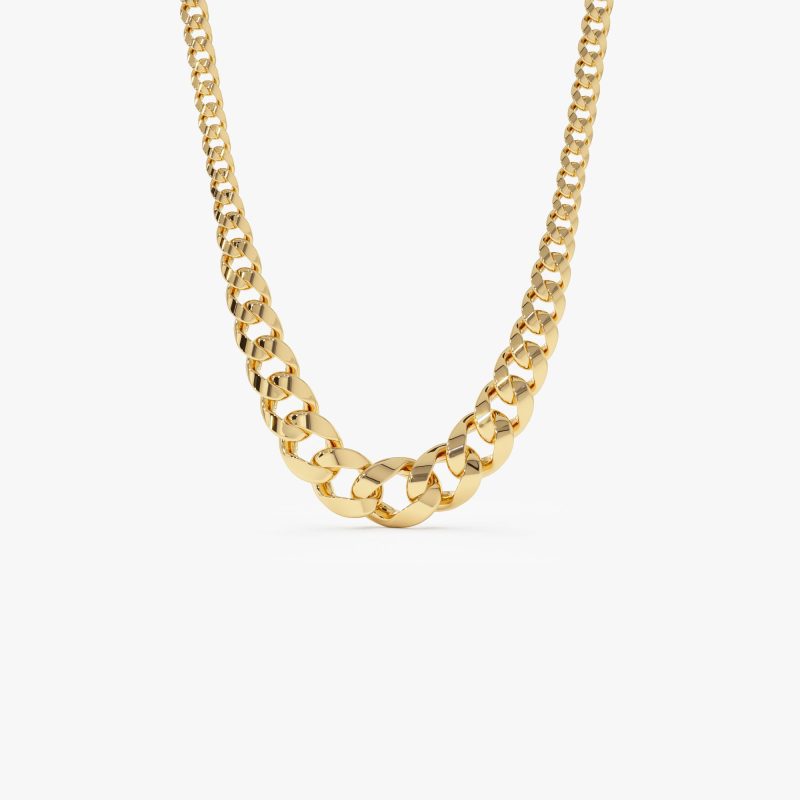 14k Wide Graduating Curb Link Chain Necklace 12MM - 5MM 14K Gold Ferkos Fine Jewelry