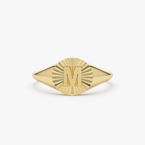 14k Sunburst Initial Signet Ring 14K Gold Ferkos Fine Jewelry