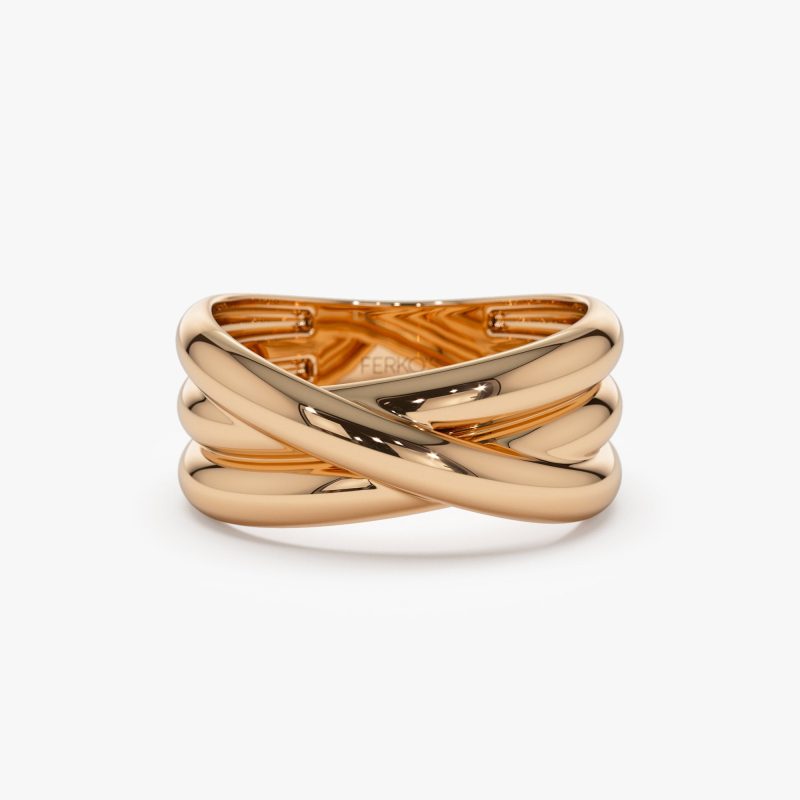 14k Solid Gold Multi-strand Crossover Ring 14K Rose Gold Ferkos Fine Jewelry