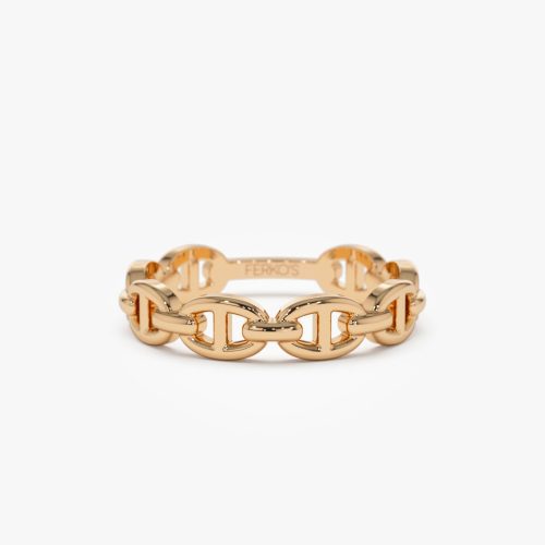 14k Solid Gold Mariner Chain Ring 14K Rose Gold Ferkos Fine Jewelry