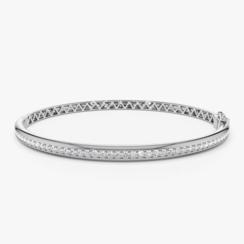 14k  1.00 Ctw Dome Diamond Bangle Bracelet 14K White Gold Ferkos Fine Jewelry