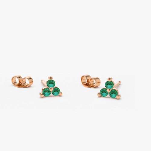 14K Tiny Trio Emerald Earrings 14k Rose Gold Ferkos Fine Jewelry