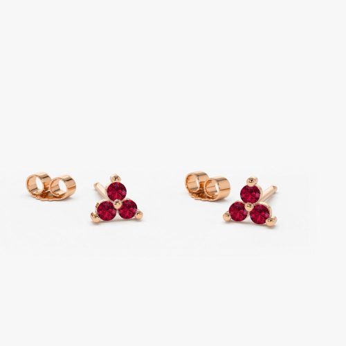 14K Tiny Trio Ruby Earrings 14K Rose Gold Ferkos Fine Jewelry