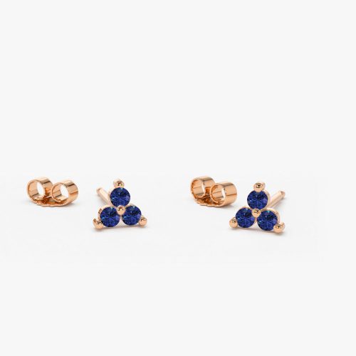 14K Tiny Trio Sapphire Earrings 14K Rose Gold Ferkos Fine Jewelry