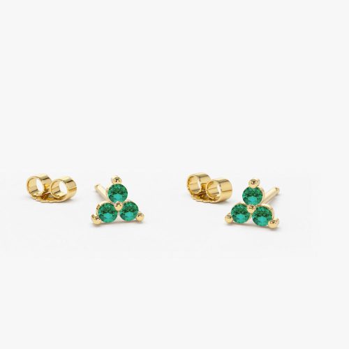 14K Tiny Trio Emerald Earrings 14K Gold Ferkos Fine Jewelry