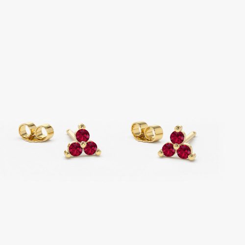 14K Tiny Trio Ruby Earrings 14K Gold Ferkos Fine Jewelry