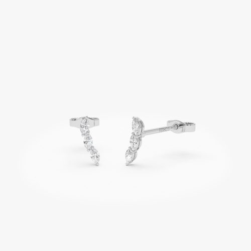 14k Three Stone Marquise Shaped Diamond Studs 14K White Gold Ferkos Fine Jewelry