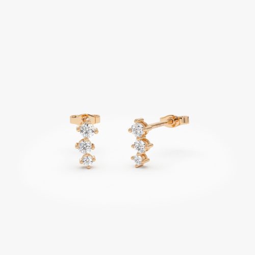 14k Three Stone Brilliant Diamond Studs 0.35 ctw 14K Rose Gold Ferkos Fine Jewelry