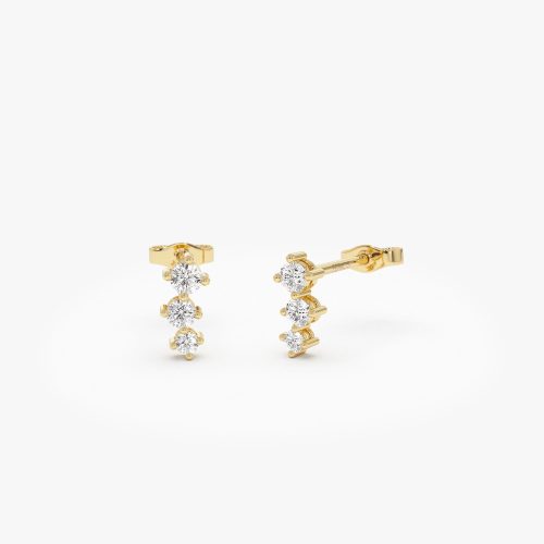 14k Three Stone Brilliant Diamond Studs 0.35 ctw 14K Gold Ferkos Fine Jewelry