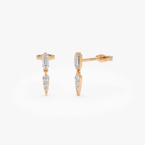 14k Baguette & Round Diamond Dangle Spike Earrings 14K Rose Gold Ferkos Fine Jewelry