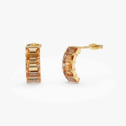 14K Emerald Cut Citrine Half Hoop Earrings 14K Gold Ferkos Fine Jewelry