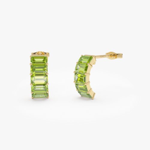 14K Emerald Cut Peridot Half Hoop Earrings 14K Gold Ferkos Fine Jewelry