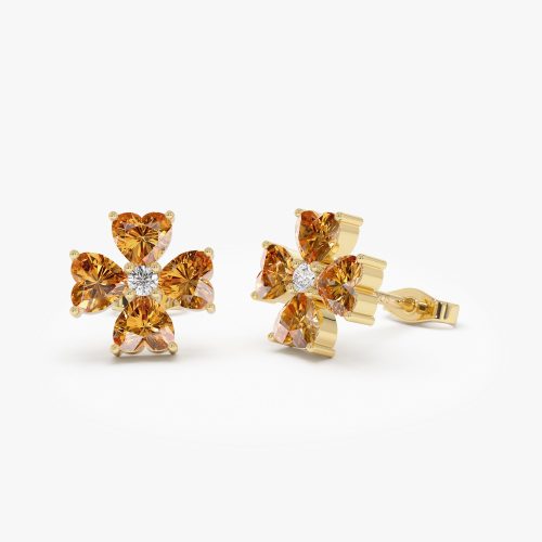 14k Citrine Four Leaf Clover Studs 14K Gold Ferkos Fine Jewelry