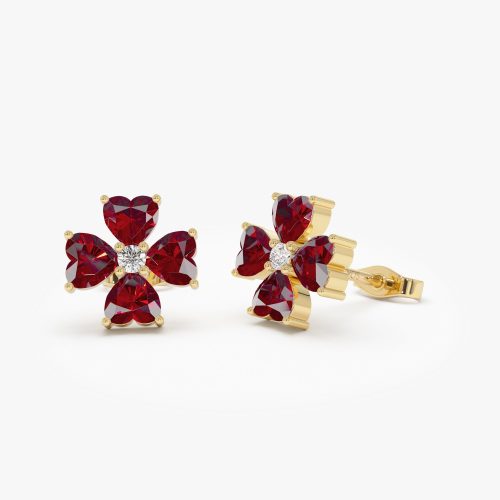 14k Garnet Four Leaf Clover Studs 14K Gold Ferkos Fine Jewelry