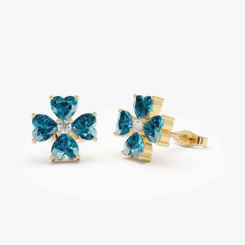 14k London Blue Topaz Four Leaf Clover Studs 14K Gold Ferkos Fine Jewelry