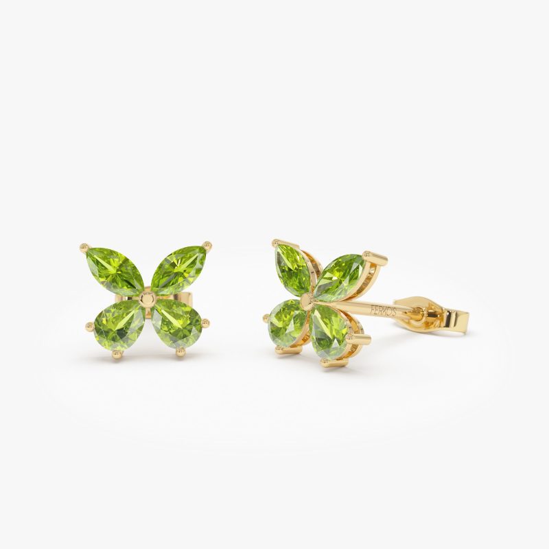 14K Peridot Butterfly Stud Earrings 14K Gold Ferkos Fine Jewelry