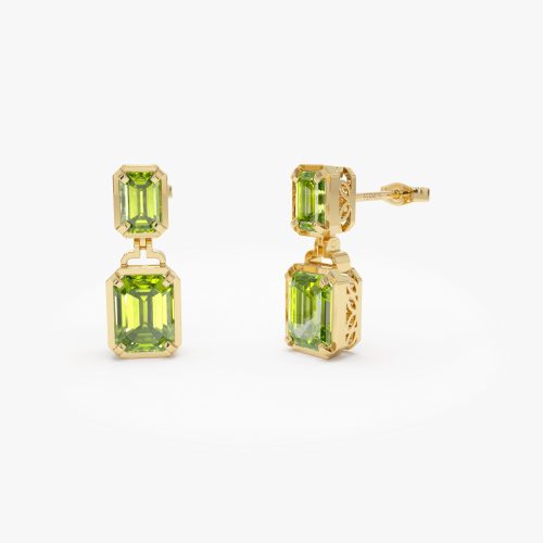 14K Emerald Peridot Dangle Drop Earrings 14K Gold Ferkos Fine Jewelry