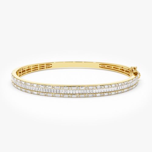 14k Baguette and Round Brilliant Micro Pave Statement Bangle Bracelet 14K Gold Ferkos Fine Jewelry