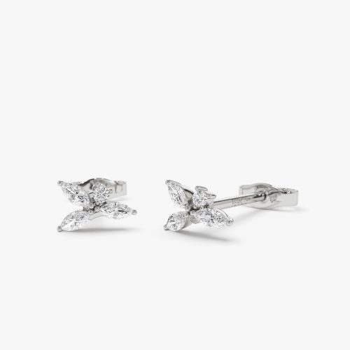 14K Marquise Diamond Cluster Studs 14K White Gold Ferkos Fine Jewelry