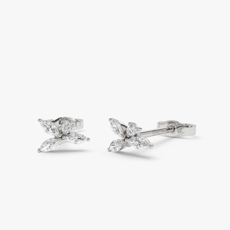 14K Marquise Diamond Cluster Studs 14K White Gold Ferkos Fine Jewelry