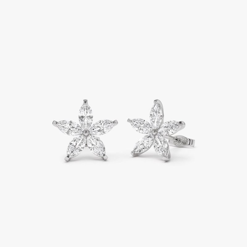 1.45 ctw 14k Marquise Shaped Lab Grown Diamond Floral Studs - Maya 14K White Gold Ferkos Fine Jewelry