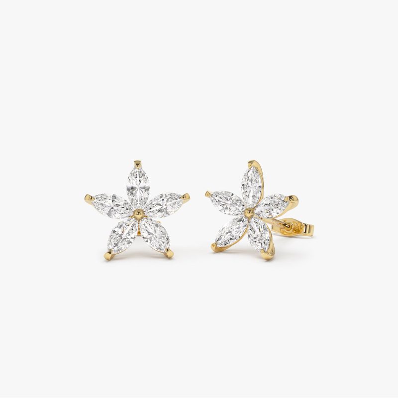 1.45 ctw 14k Marquise Shaped Lab Grown Diamond Floral Studs - Maya 14K Gold Ferkos Fine Jewelry