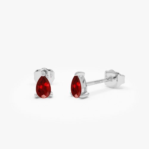 14K  Pear Shaped Ruby Stud Earrings 14k White Gold Ferkos Fine Jewelry