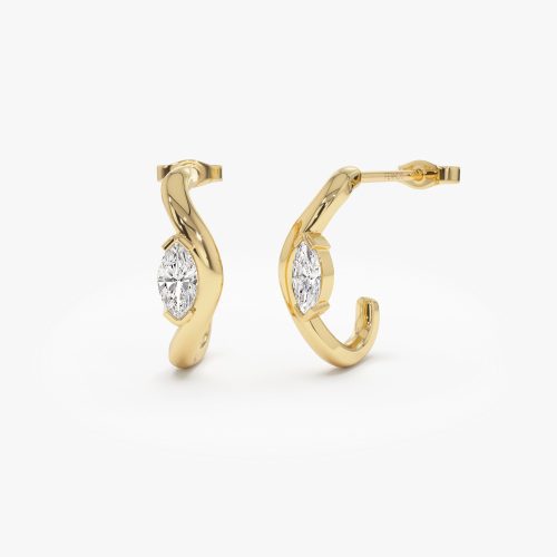 0.60 ctw 14k Marquise Shapes Lab Grown Swivel J Hoops - Emery 14K Gold Ferkos Fine Jewelry