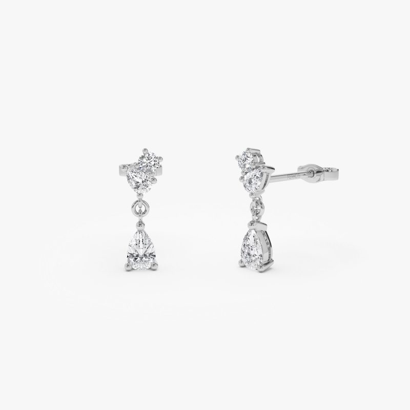 1.05 ctw 14k Petite Dangling Lab Grown Diamond Studs - Athena 14k White Gold Ferkos Fine Jewelry