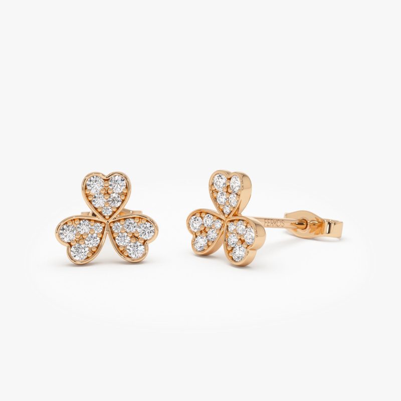 14K Pave Clover Diamond Earrings 14k Rose Gold Ferkos Fine Jewelry