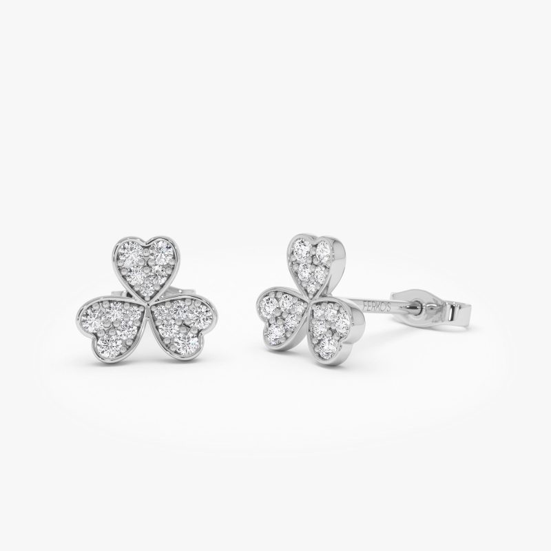 14K Pave Clover Diamond Earrings 14k White Gold Ferkos Fine Jewelry