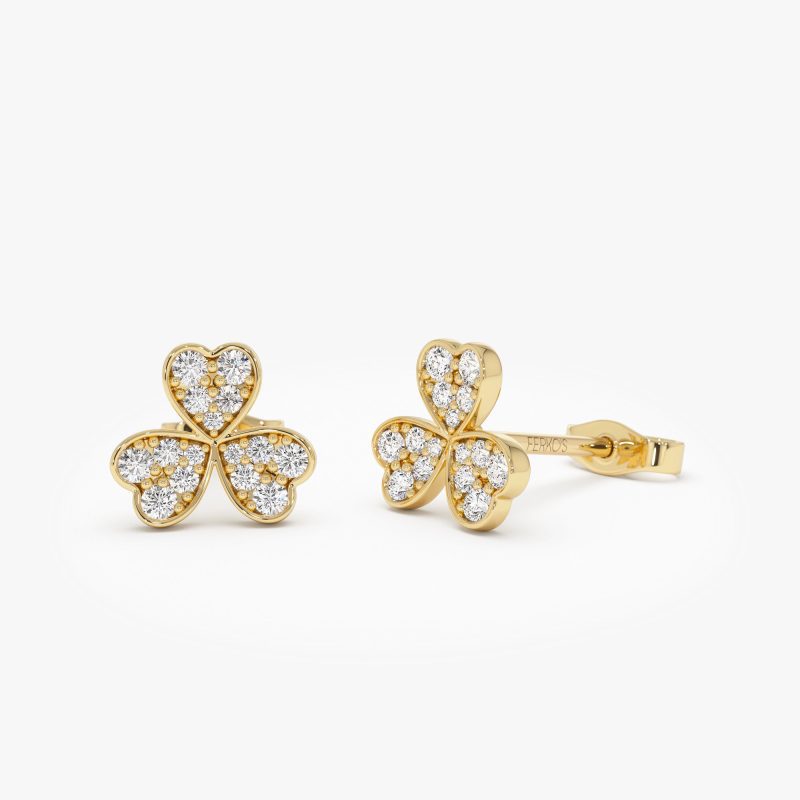 14K Pave Clover Diamond Earrings 14k Gold Ferkos Fine Jewelry