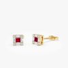 14K Princess-Cut Ruby Stud Earrings with Diamond Halo 14k Gold Ferkos Fine Jewelry