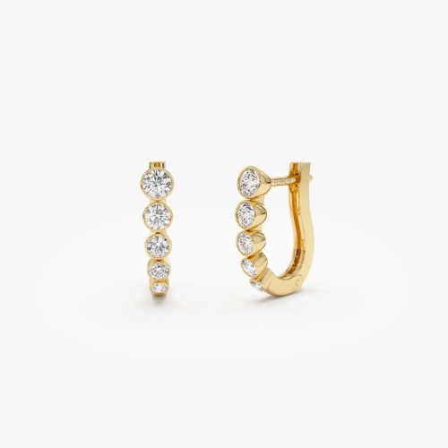 14K Bezel-Set Graduating Diamond Hoop Earrings 14k Gold Ferkos Fine Jewelry