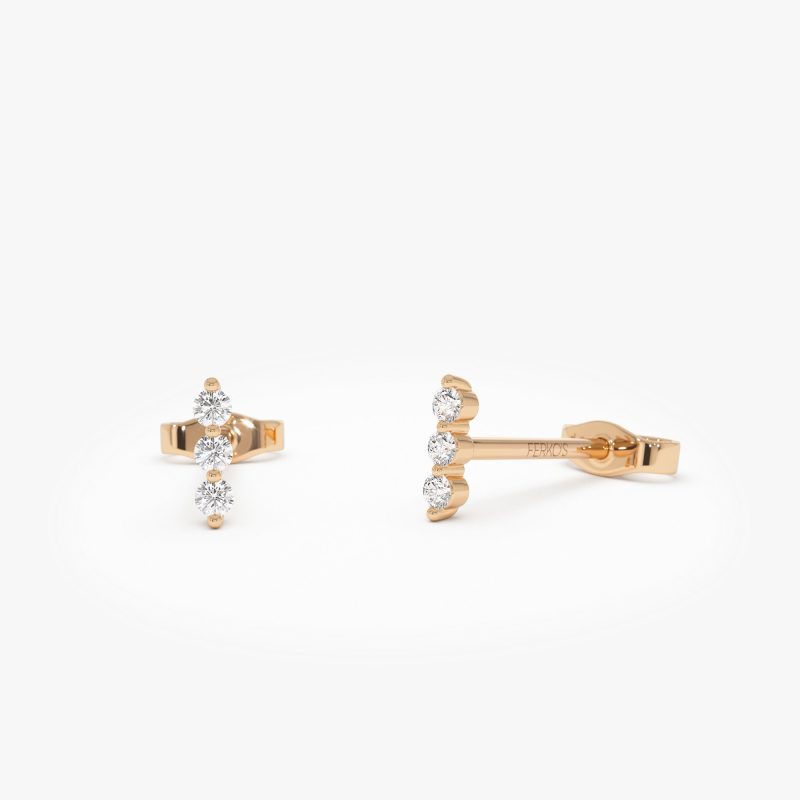 14K Triple Diamond Bar Stud Earrings 14k Rose Gold Ferkos Fine Jewelry