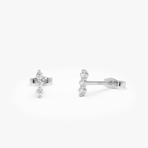 14K Triple Diamond Bar Stud Earrings 14k White Gold Ferkos Fine Jewelry