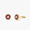 14K Bezel Setting Ruby Flower Diamond Studs 14k Gold Ferkos Fine Jewelry