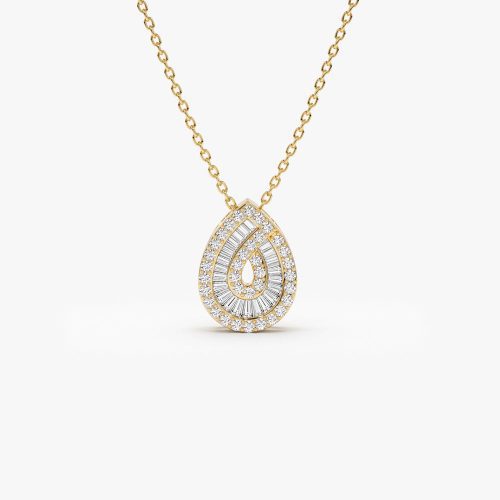 14k Teardrop Shape Baguette and Round Diamond Statement Necklace 14K Gold Ferkos Fine Jewelry