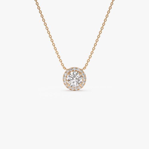 0.90 ctw 14K Halo Setting Round Brilliant Cut Lab Grown Diamond Necklace - Ana 14K Rose Gold Ferkos Fine Jewelry