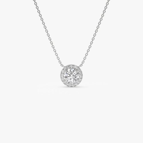 0.90 ctw 14K Halo Setting Round Brilliant Cut Lab Grown Diamond Necklace - Ana 14K White Gold Ferkos Fine Jewelry