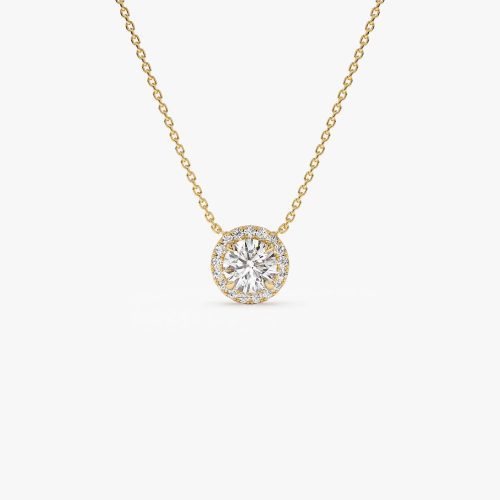 0.90 ctw 14K Halo Setting Round Brilliant Cut Lab Grown Diamond Necklace - Ana 14K Gold Ferkos Fine Jewelry