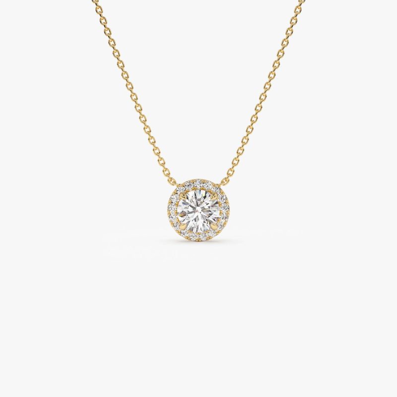 0.90 ctw 14K Halo Setting Round Brilliant Cut Lab Grown Diamond Necklace - Ana 14K Gold Ferkos Fine Jewelry