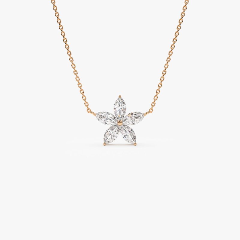 1.05 ctw 14K Marquise Shaped Flower Design Lab Grown Diamond Necklace - Vera 14K Rose Gold Ferkos Fine Jewelry