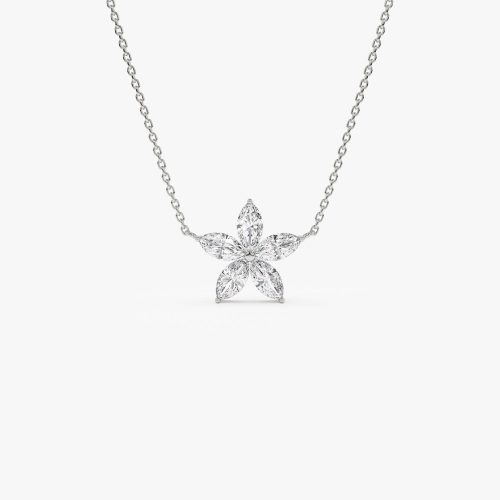 1.05 ctw 14K Marquise Shaped Flower Design Lab Grown Diamond Necklace - Vera 14K White Gold Ferkos Fine Jewelry