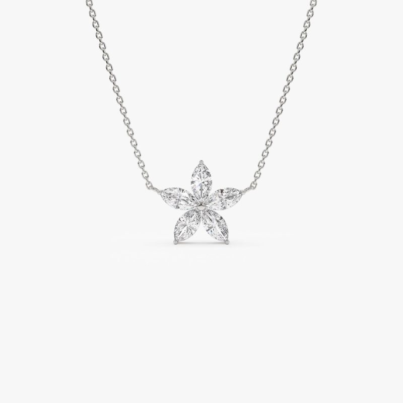 1.05 ctw 14K Marquise Shaped Flower Design Lab Grown Diamond Necklace - Vera 14K White Gold Ferkos Fine Jewelry